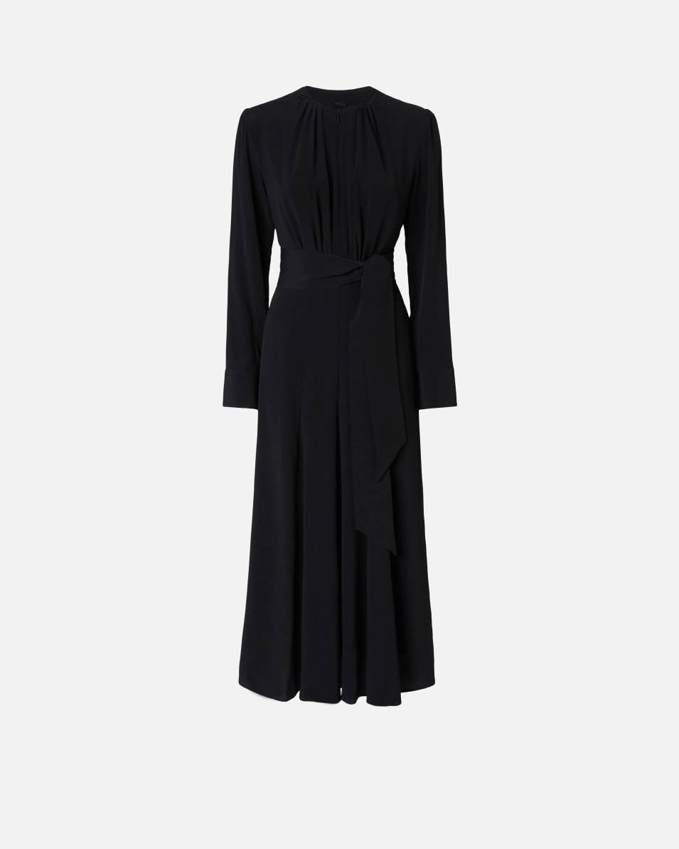 Pinko Langes Kleid aus Seidenmischgewebe mit Gürtel und langen Ärmeln Flash Sale