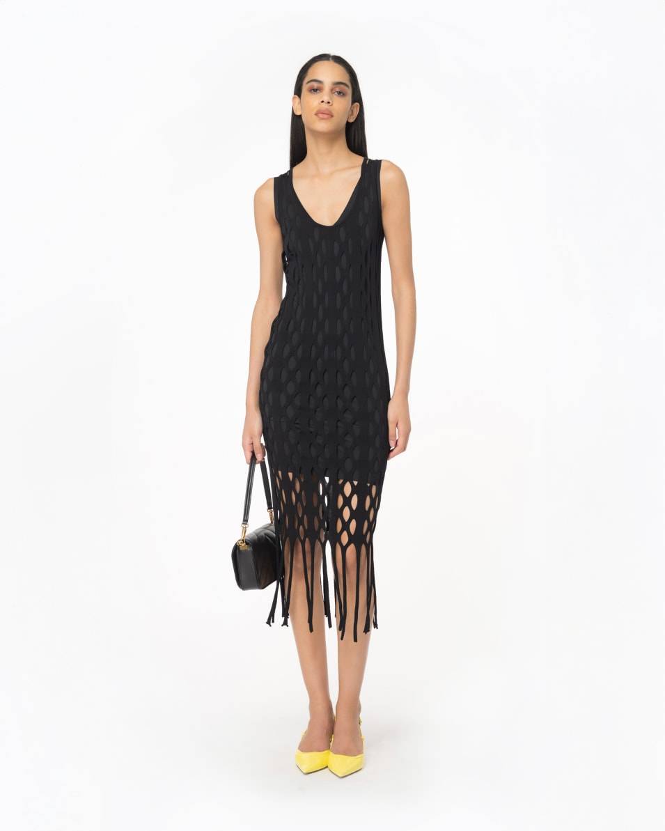 Pinko Kurzes Kleid in Netzoptik mit Fransen Top Angebot