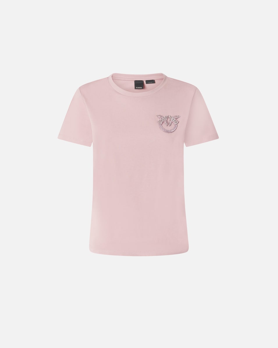 Pinko Kurzarm-T-Shirt mit Love Birds-Schmuckstickerei