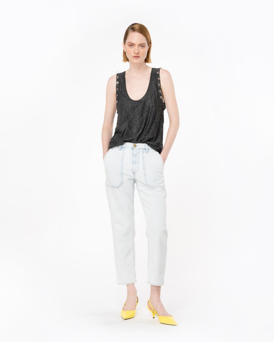 Pinko Tanktop aus Leinen mit Piercing-Konturen Kostenloser Versand