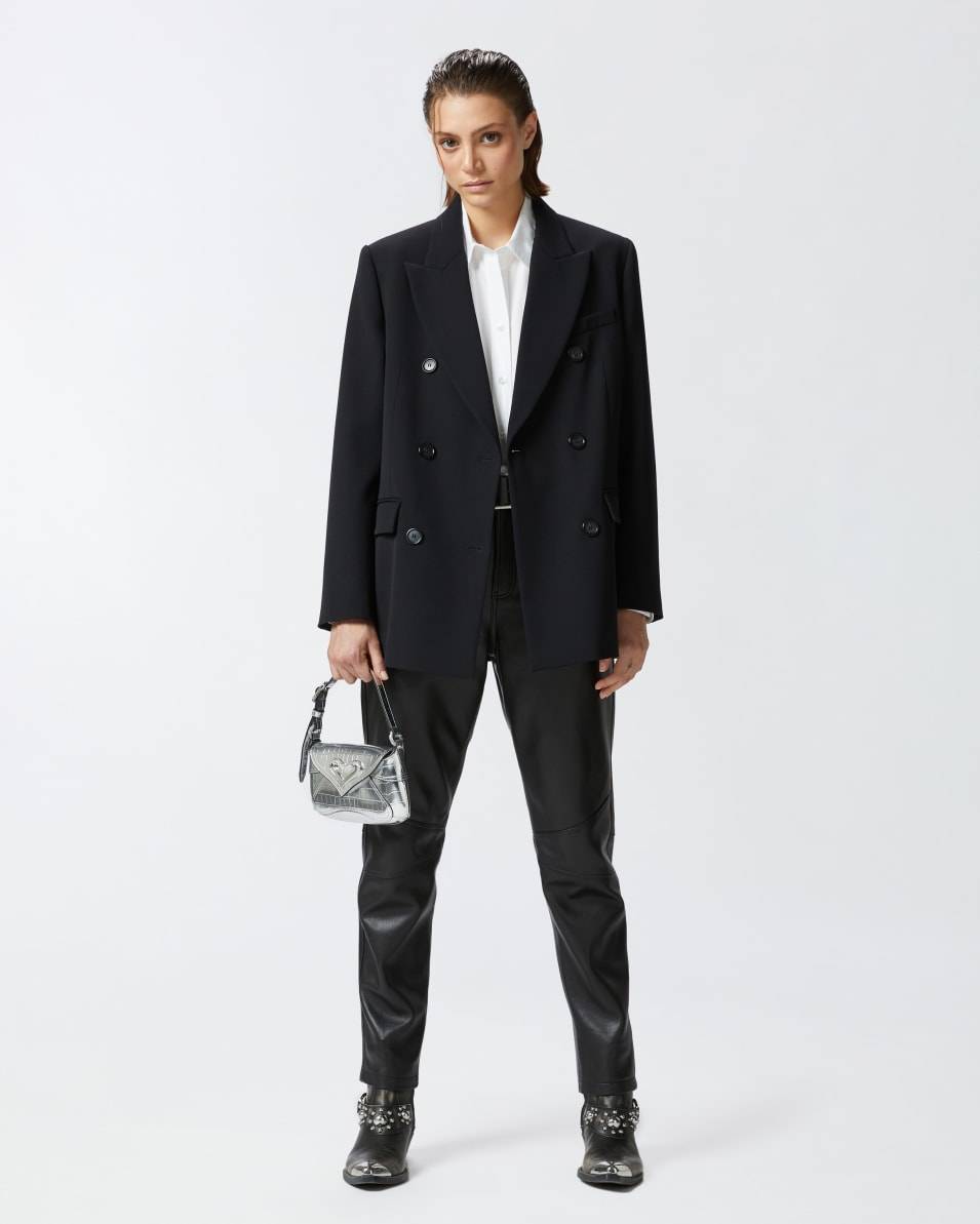Pinko Zweireihiger Oversize-Blazer aus Wollmix-Twill Saisonschlussverkauf