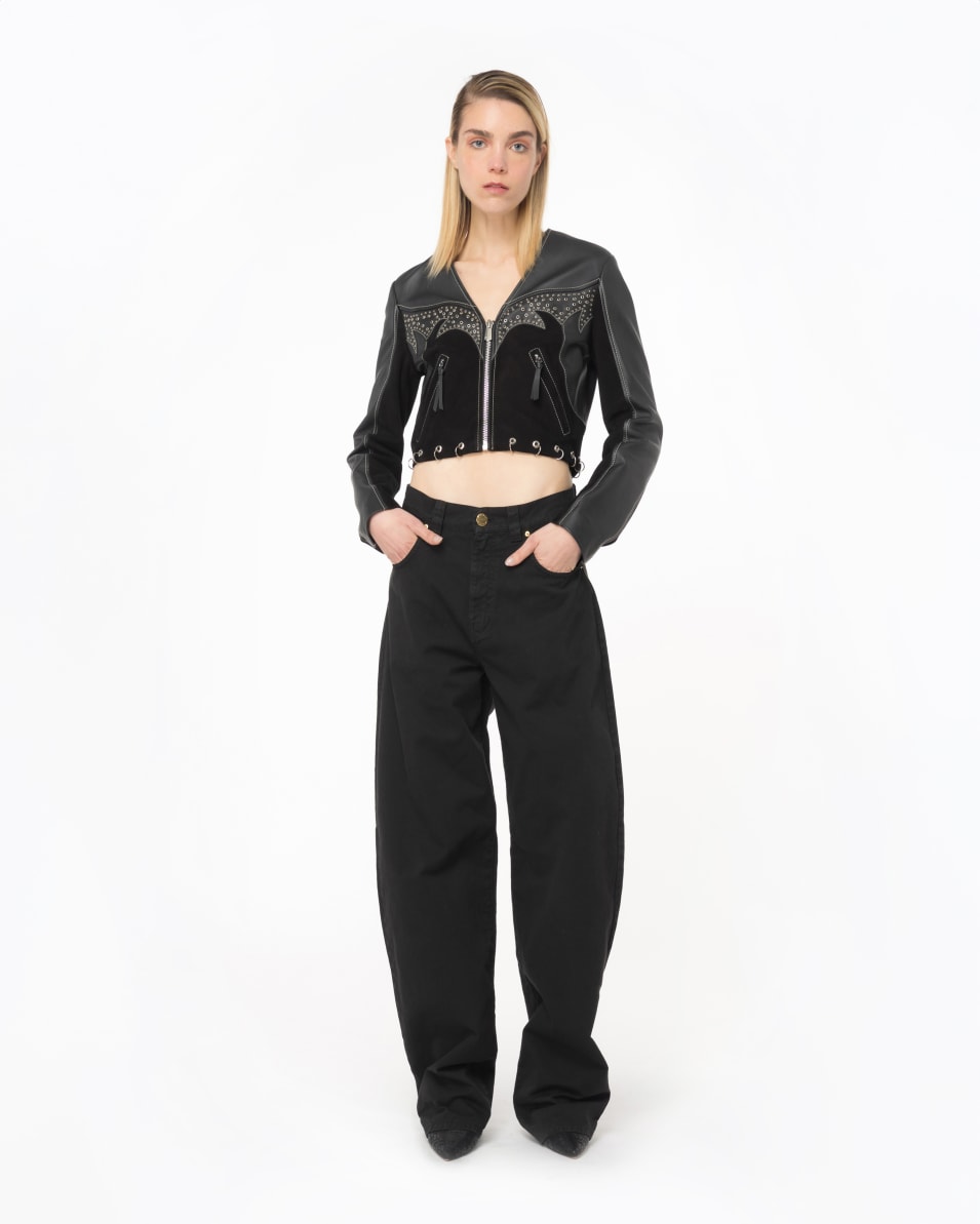 Pinko Bikerjacke aus Leder und Wildleder mit Piercings Große Rabatte