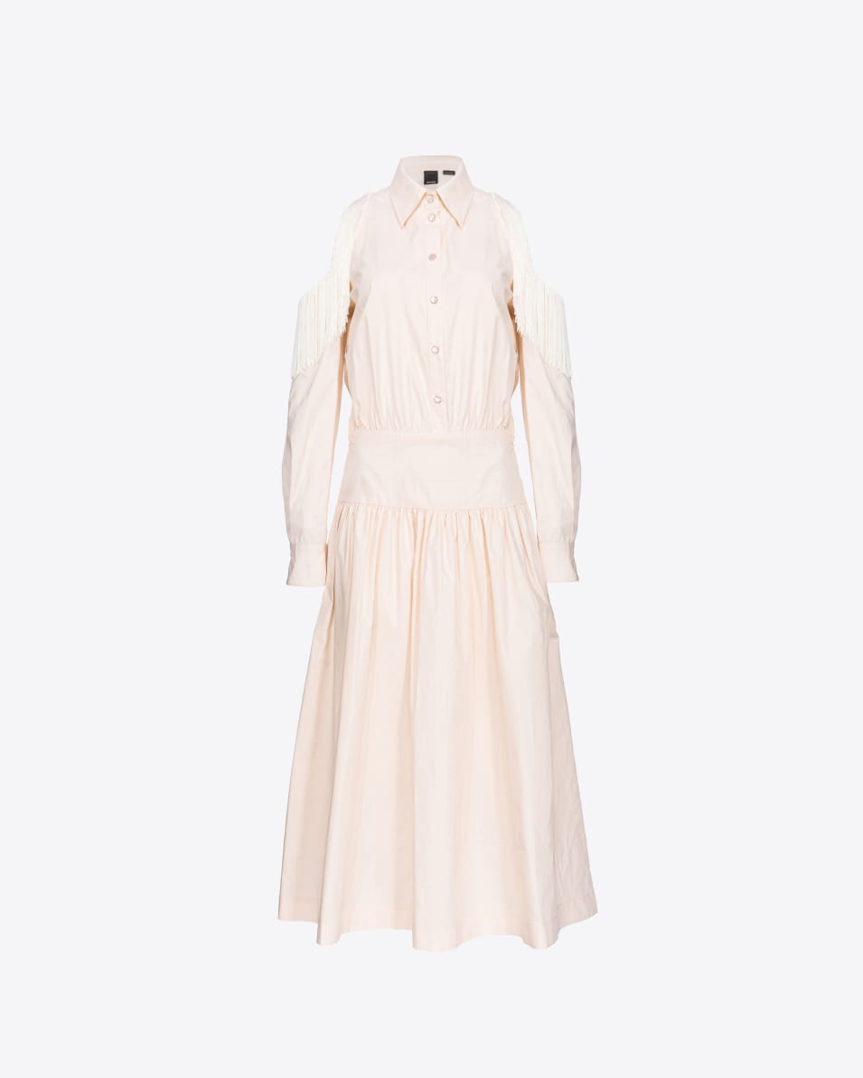 Pinko Schulterfreies Hemdblusenkleid mit Fransen Sonderangebote