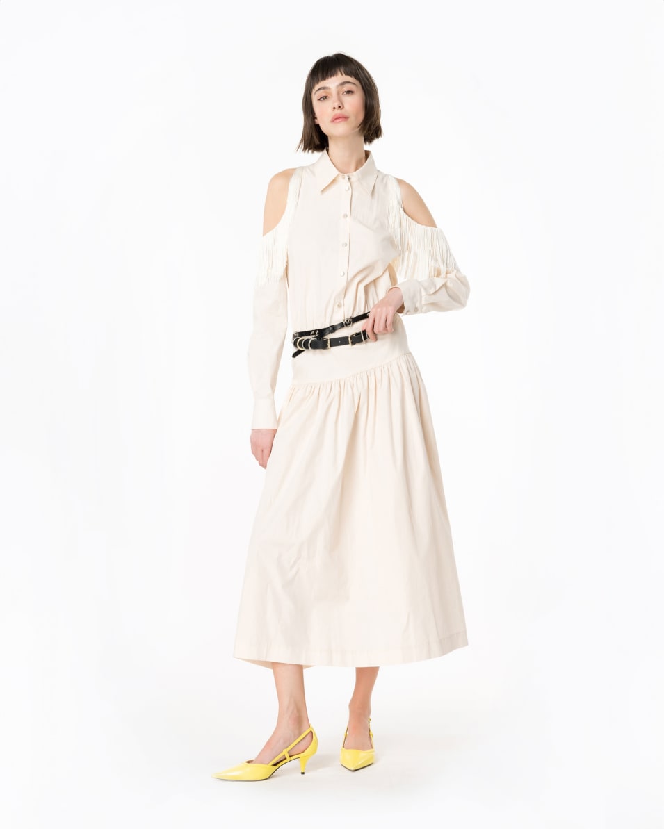 Pinko Schulterfreies Hemdblusenkleid mit Fransen Sonderangebote