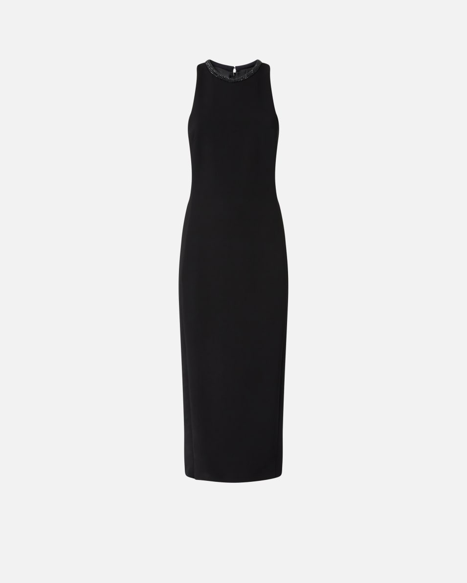 Pinko Schwarzes Schlauchkleid mit strassbesetztem Ausschnitt