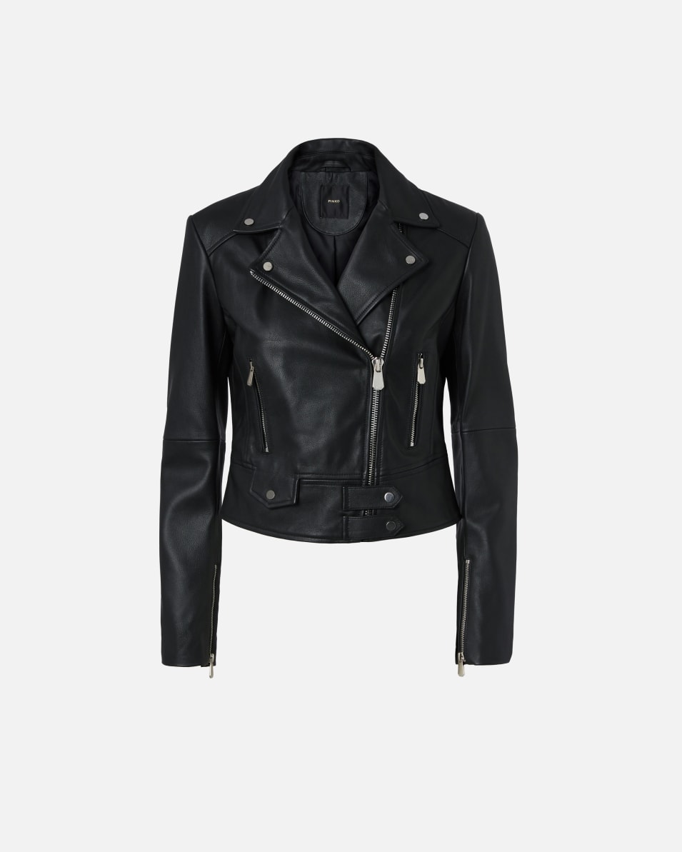 Pinko Kurze Bikerjacke aus Nappaleder mit Reißverschluss Vierteljährliche Förderung