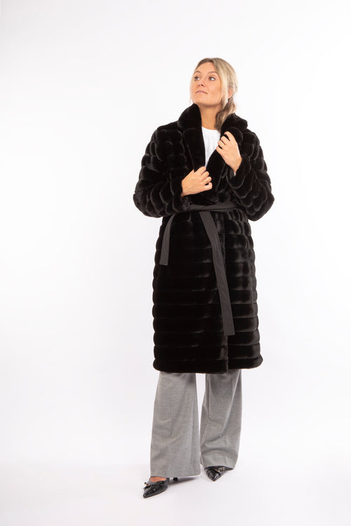 Petite M. Kunstfell Trenchcoat in Schwarz Neueste Mode