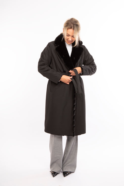 Petite M. Kunstfell Trenchcoat in Schwarz Neueste Mode