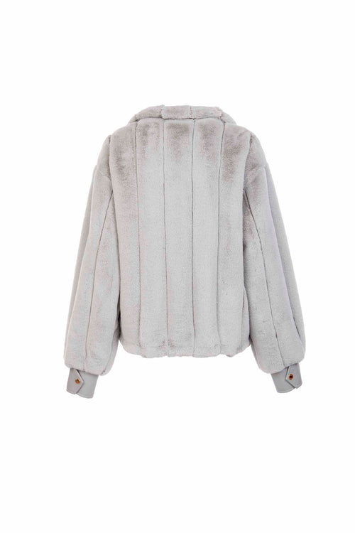 Petite M. Kunstpelz Bomberjacke in Silbergrau Tiefpreis