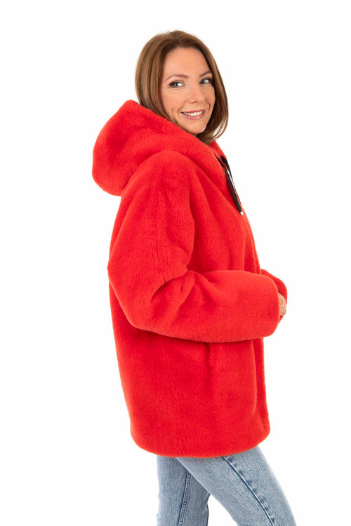 Petite M. Jacke in Kunstpelz mit Kapuze, Rot Begrenzte Freigabe