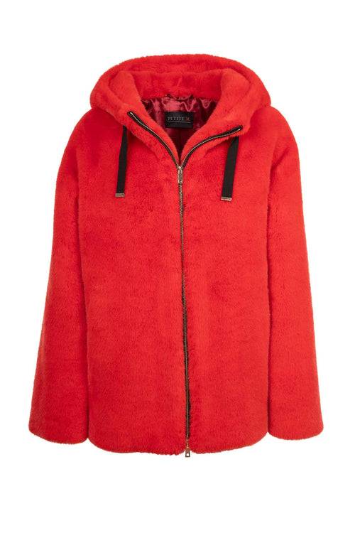 Petite M. Jacke in Kunstpelz mit Kapuze, Rot Begrenzte Freigabe