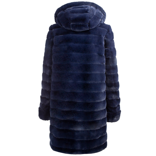 Petite M. Wendemantel mit Kapuze in Kunstfell und Microfaser, Farbe Blau Versandkostenfrei