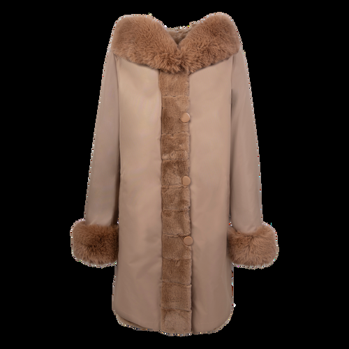 Petite M. Wendemantel mit Kapuze in Kunstfell und Microfaser, Farbe Camel Großer Ausverkauf