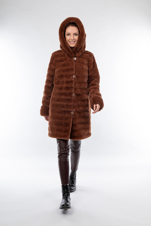 Petite M. Wendemantel mit Kapuze in Kunstfell und Microfaser, Farbe Cognac Zeitlich begrenztes Angebot