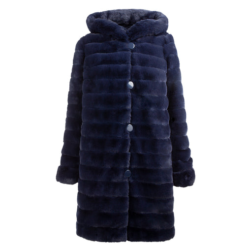 Petite M. Wendemantel mit Kapuze in Kunstfell und Microfaser, Farbe Blau Blitzangebot