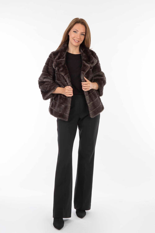 Petite M. Kurze Kunstfell Jacke in Aubergine/Anthrazit Kostenlose Rückgabe