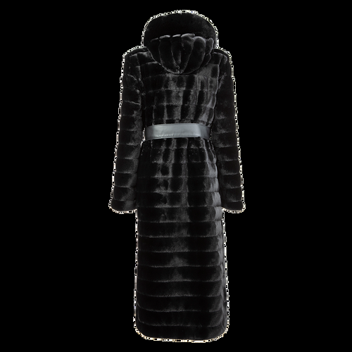 Petite M. Langer Kunstpelz Mantel mit Kapuze in Schwarz Clearance-Verkauf