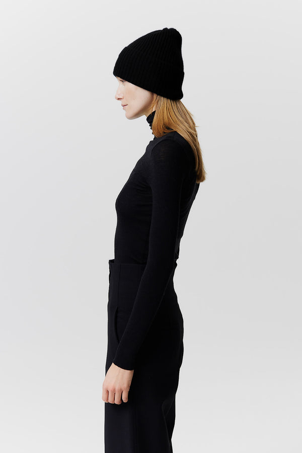 Prinz Berlin Kaschmir Beanie Rib Knit Schwarz Weihnachtsangebot