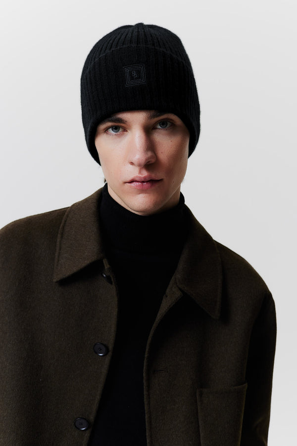 Prinz Berlin Kaschmir Beanie Rib Knit Schwarz Weihnachtsangebot
