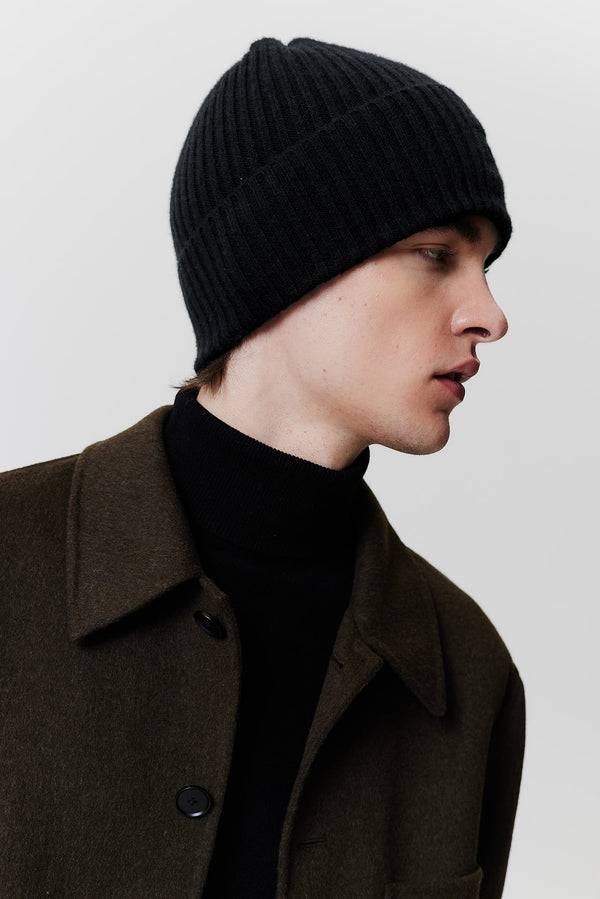 Prinz Berlin Kaschmir Beanie Rib Knit Schwarz Weihnachtsangebot