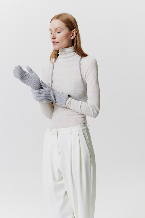 Prinz Berlin Kaschmir Mittens Rib Knit Hellgrau Osterangebot