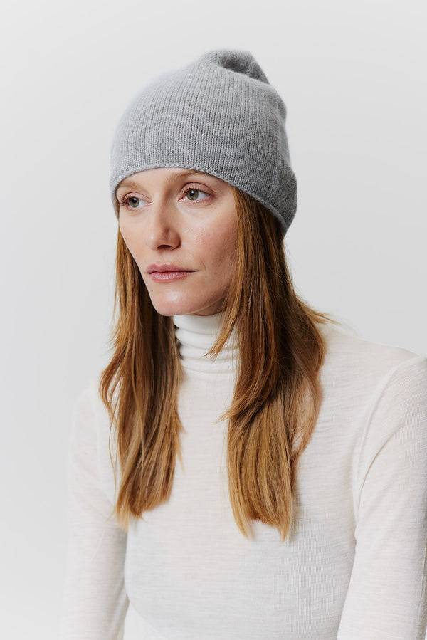 Prinz Berlin Kaschmir Beanie Fine Knit Hellgrau Muttertagsangebot