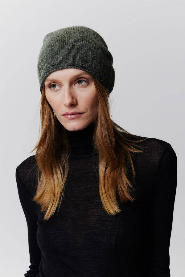 Prinz Berlin Kaschmir Beanie Fine Knit Grün VIP-Rabatte