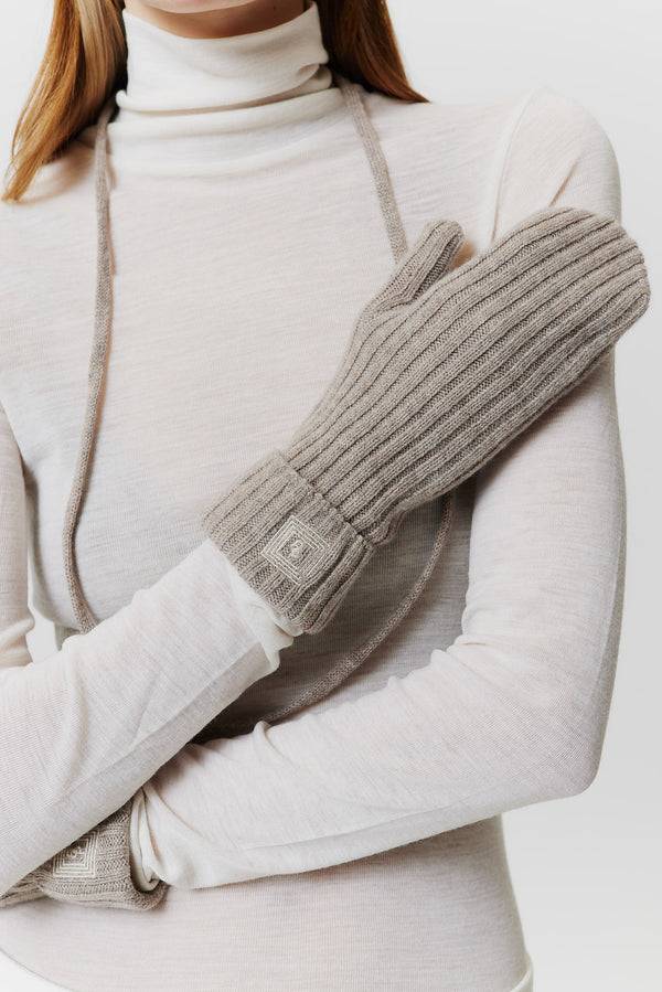 Prinz Berlin Kaschmir Mittens Rib Knit Beige Sonderangebot der Fabrik