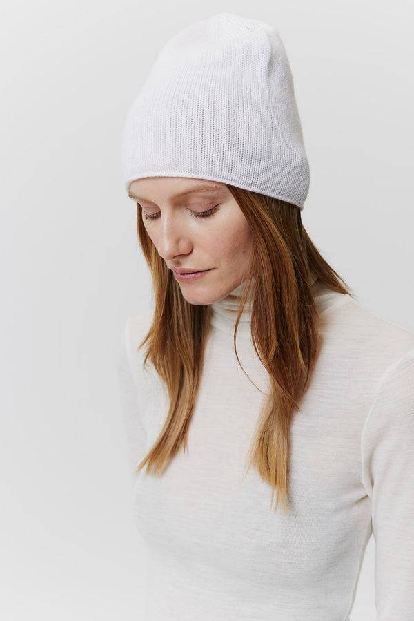 Prinz Berlin Kaschmir Beanie Fine Knit Off-White Super Rabatt