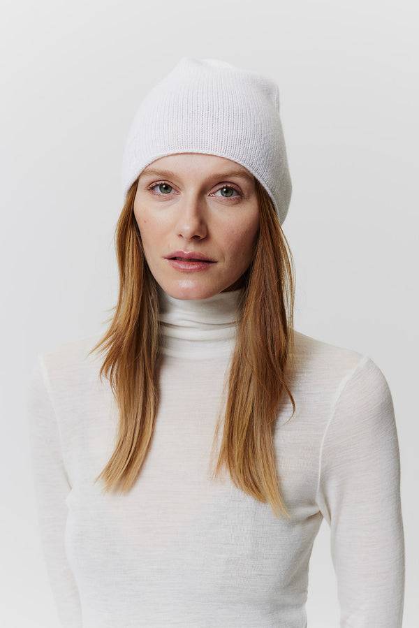Prinz Berlin Kaschmir Beanie Fine Knit Off-White Super Rabatt
