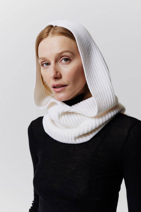 Prinz Berlin Kaschmir Hood Rib Knit Off-White Im Verkauf
