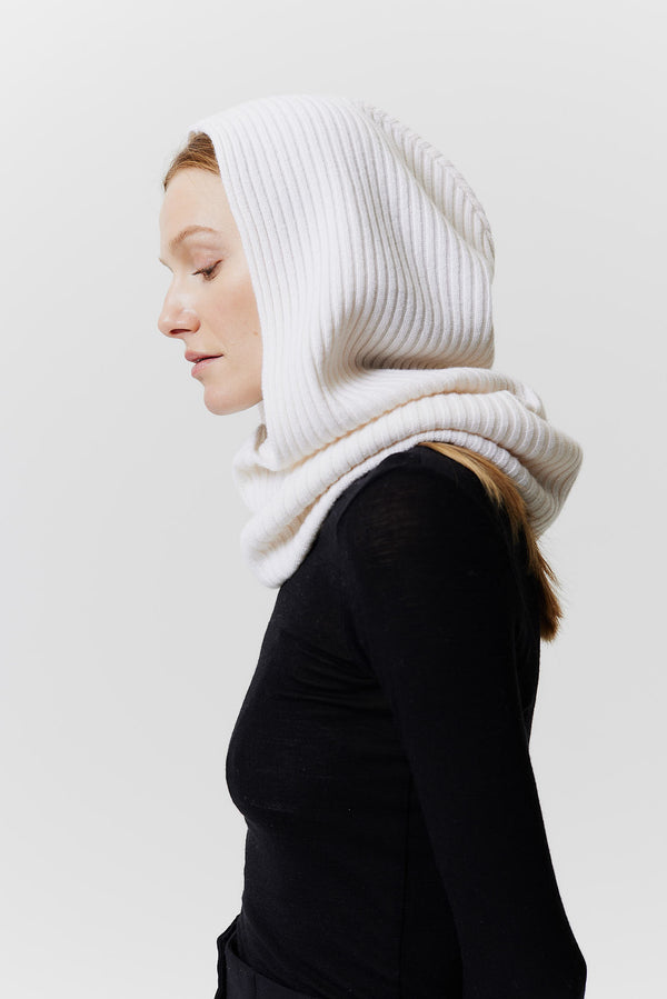 Prinz Berlin Kaschmir Hood Rib Knit Off-White Im Verkauf