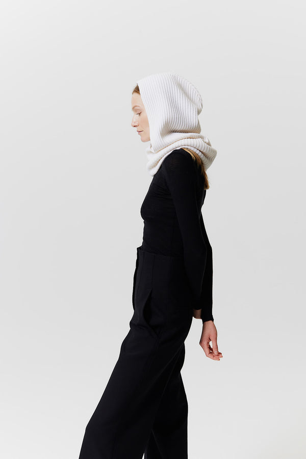 Prinz Berlin Kaschmir Hood Rib Knit Off-White Im Verkauf