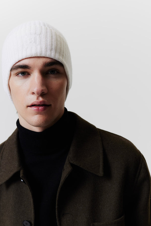 Prinz Berlin Kaschmir Beanie Rib Knit Off-White Rabatte dieses Monats