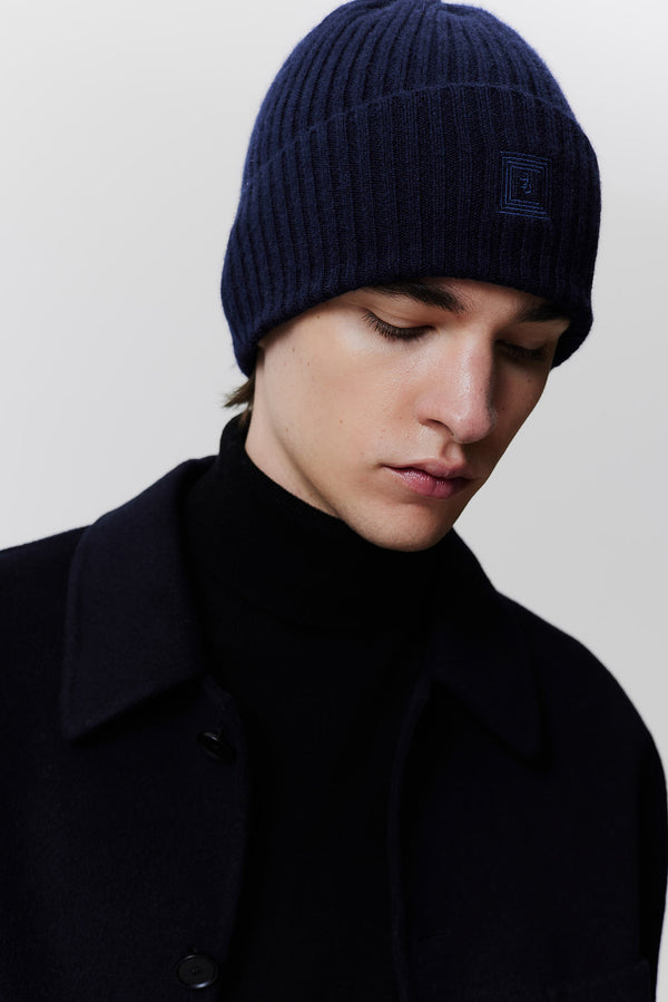 Prinz Berlin Kaschmir Beanie Rib Knit Dunkelblau Kostenloser Versand
