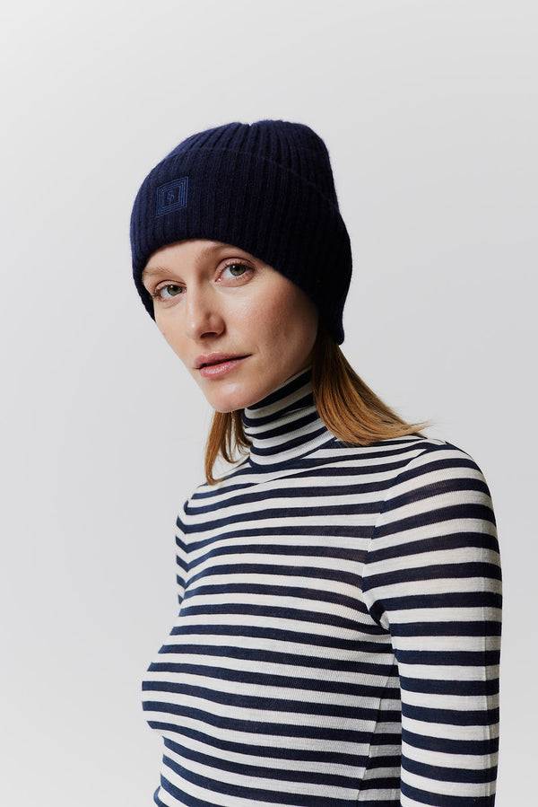 Prinz Berlin Kaschmir Beanie Rib Knit Dunkelblau Kostenloser Versand