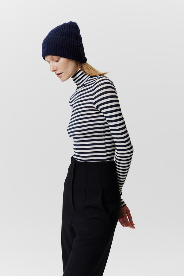 Prinz Berlin Kaschmir Beanie Rib Knit Dunkelblau Kostenloser Versand