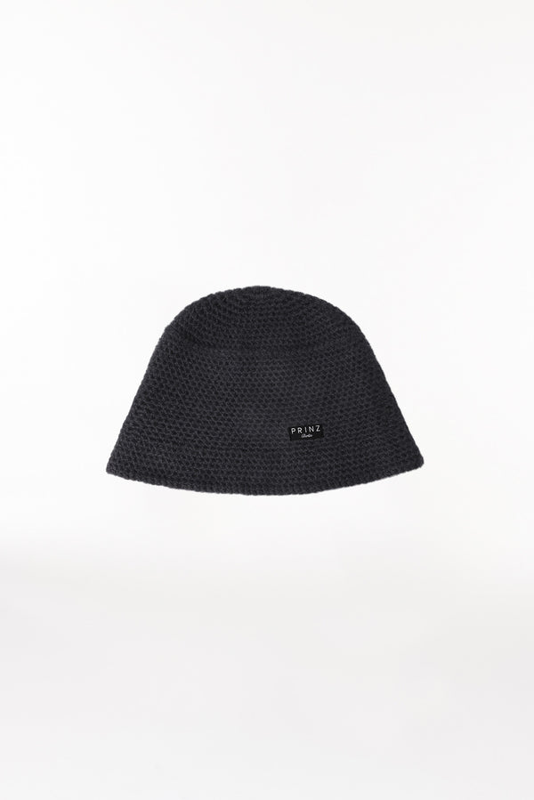 Prinz Berlin Kaschmir Bucket Hat Hand Crochet Schwarz Lagerräumung