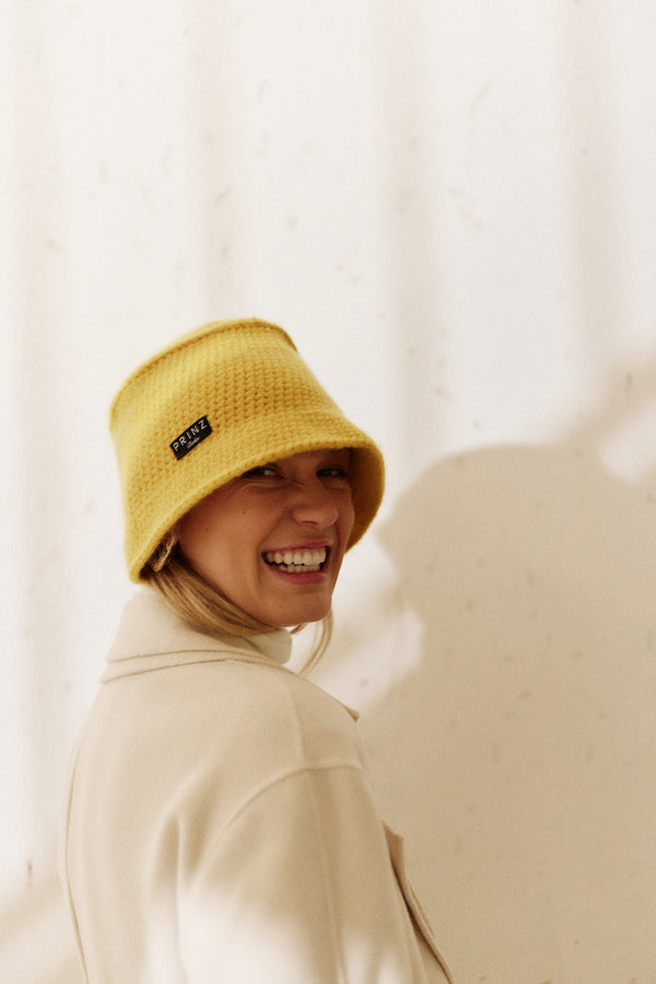 Prinz Berlin Kaschmir Bucket Hat Hand Crochet Gelb Neueste Mode