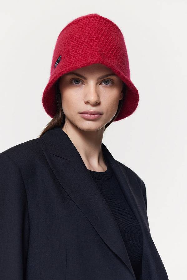 Prinz Berlin Kaschmir Bucket Hat Hand Crochet Rot Blitzangebot