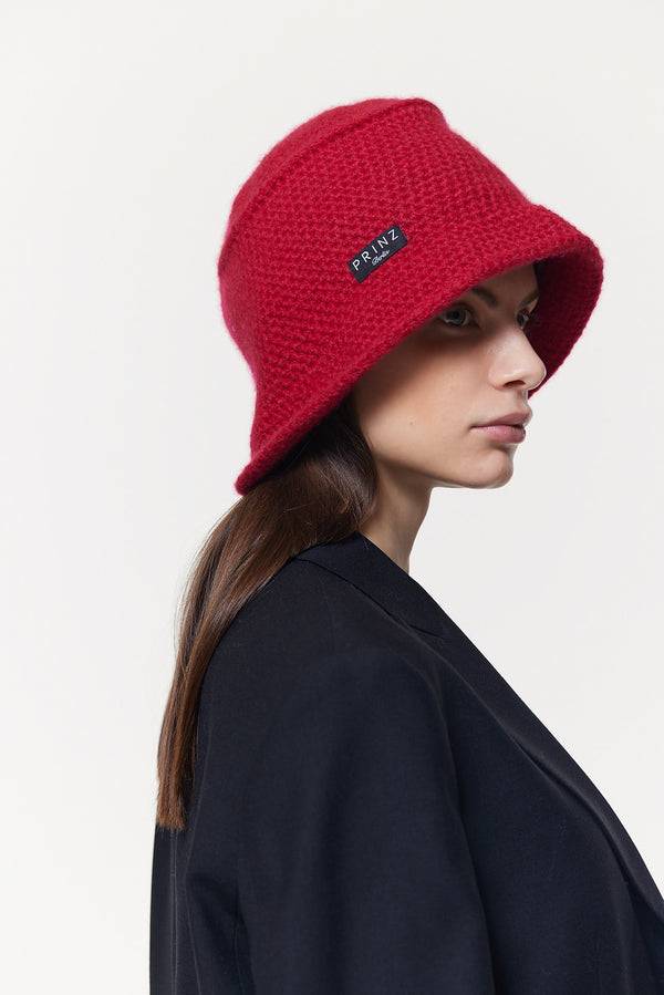 Prinz Berlin Kaschmir Bucket Hat Hand Crochet Rot Blitzangebot