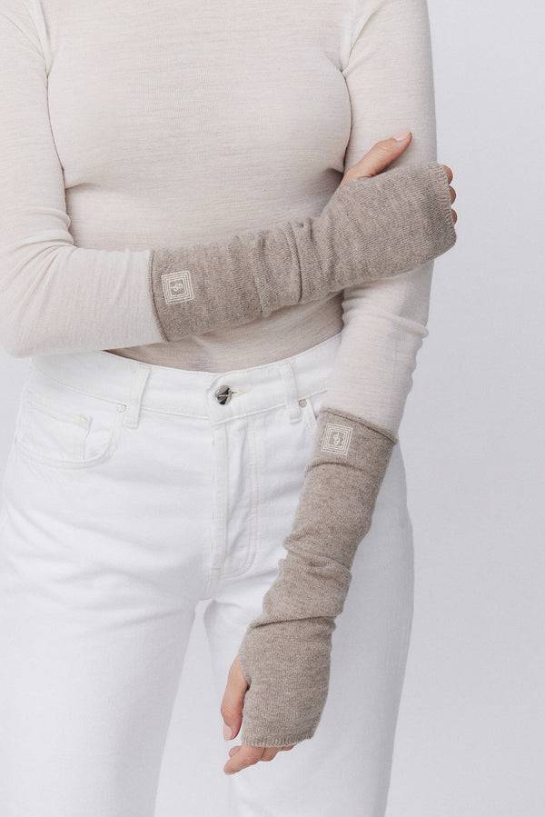 Prinz Berlin Kaschmir Arm Warmers Fine Knit Beige Letzte 2 Tage