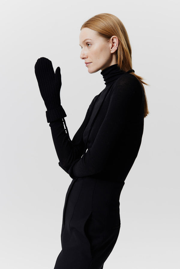 Prinz Berlin Kaschmir Mittens Rib Knit Schwarz Zeitbegrenzte Promotion