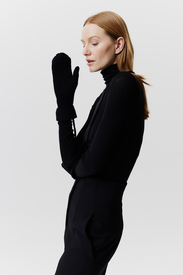 Prinz Berlin Kaschmir Mittens Rib Knit Schwarz Zeitbegrenzte Promotion