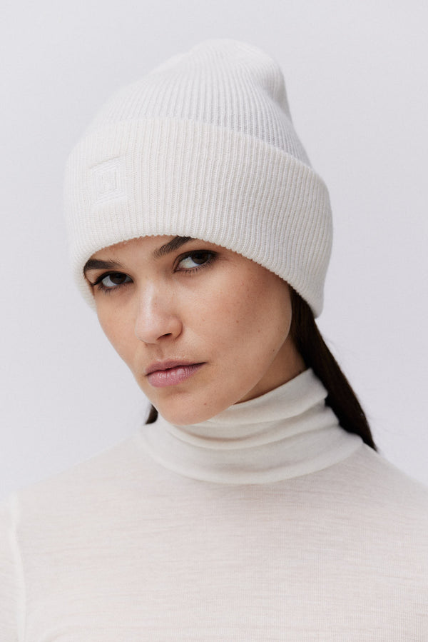 Prinz Berlin Kaschmir Beanie Classic Knit Off-White Sonderangebot der Fabrik
