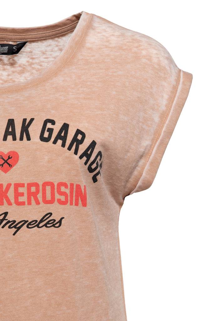 Queen Kerosin Enzym Wash T-Shirt «Heartbreak Garage» Top Angebot