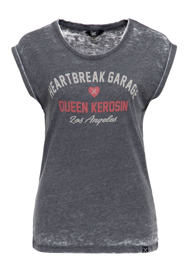 Queen Kerosin Enzym Wash T-Shirt «Heartbreak Garage» Top Angebot
