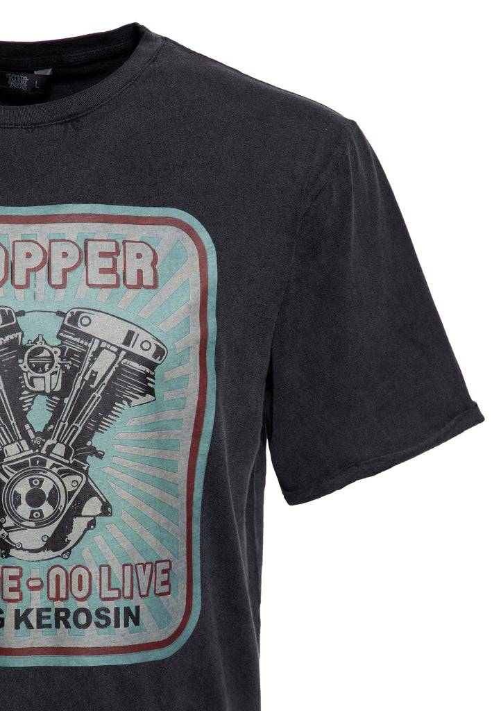 Queen Kerosin Acid-Washed T-Shirt «No Ride No Life» Schlussverkauf