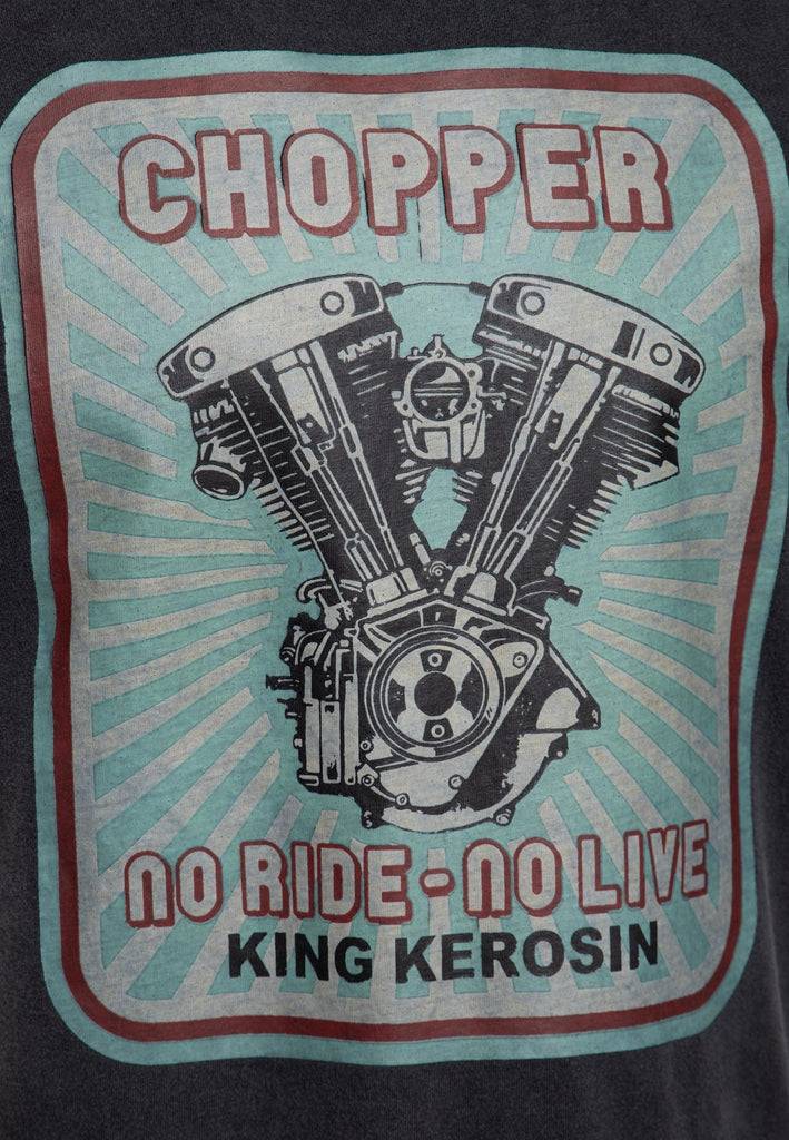 Queen Kerosin Acid-Washed T-Shirt «No Ride No Life» Schlussverkauf