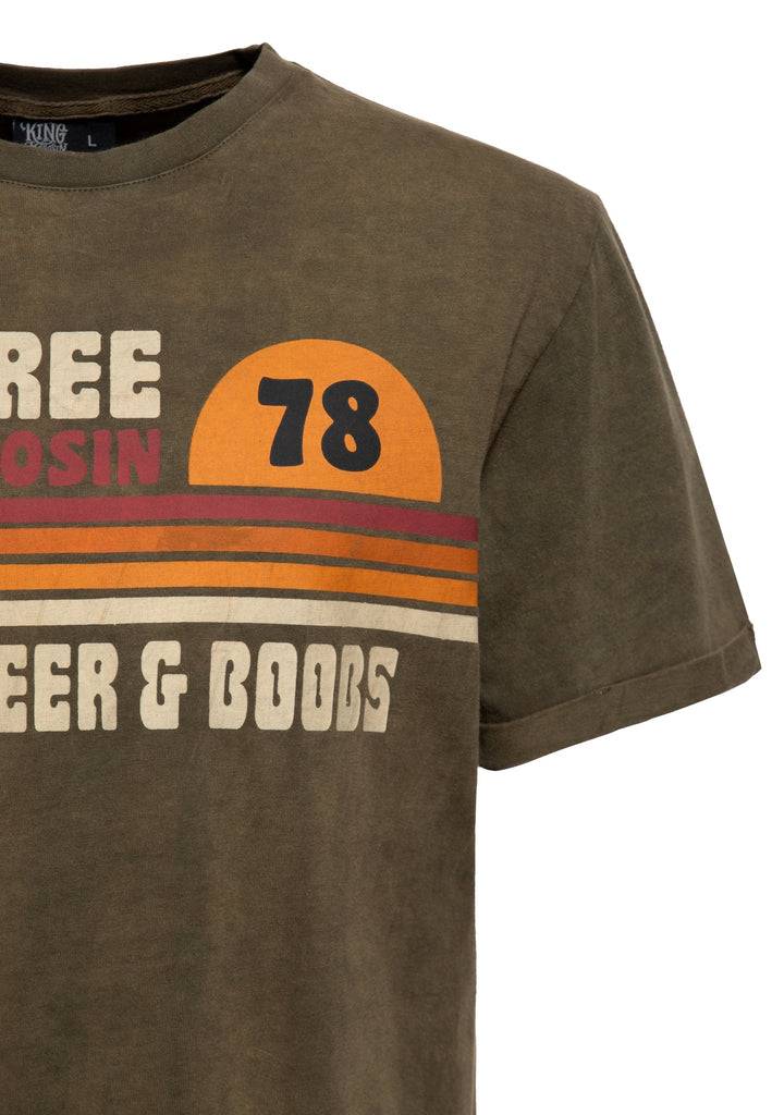 Queen Kerosin Acid-Washed T-Shirt «Grass, Beer & Boobs» Fabrikverkauf